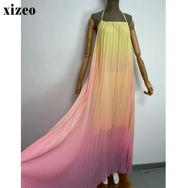 XIZEO  Bohemian Multicolored Bikini Cover-ups Sexy Summer Tunic Beach Dress Women Swim Suit Cover Up holiday party dress