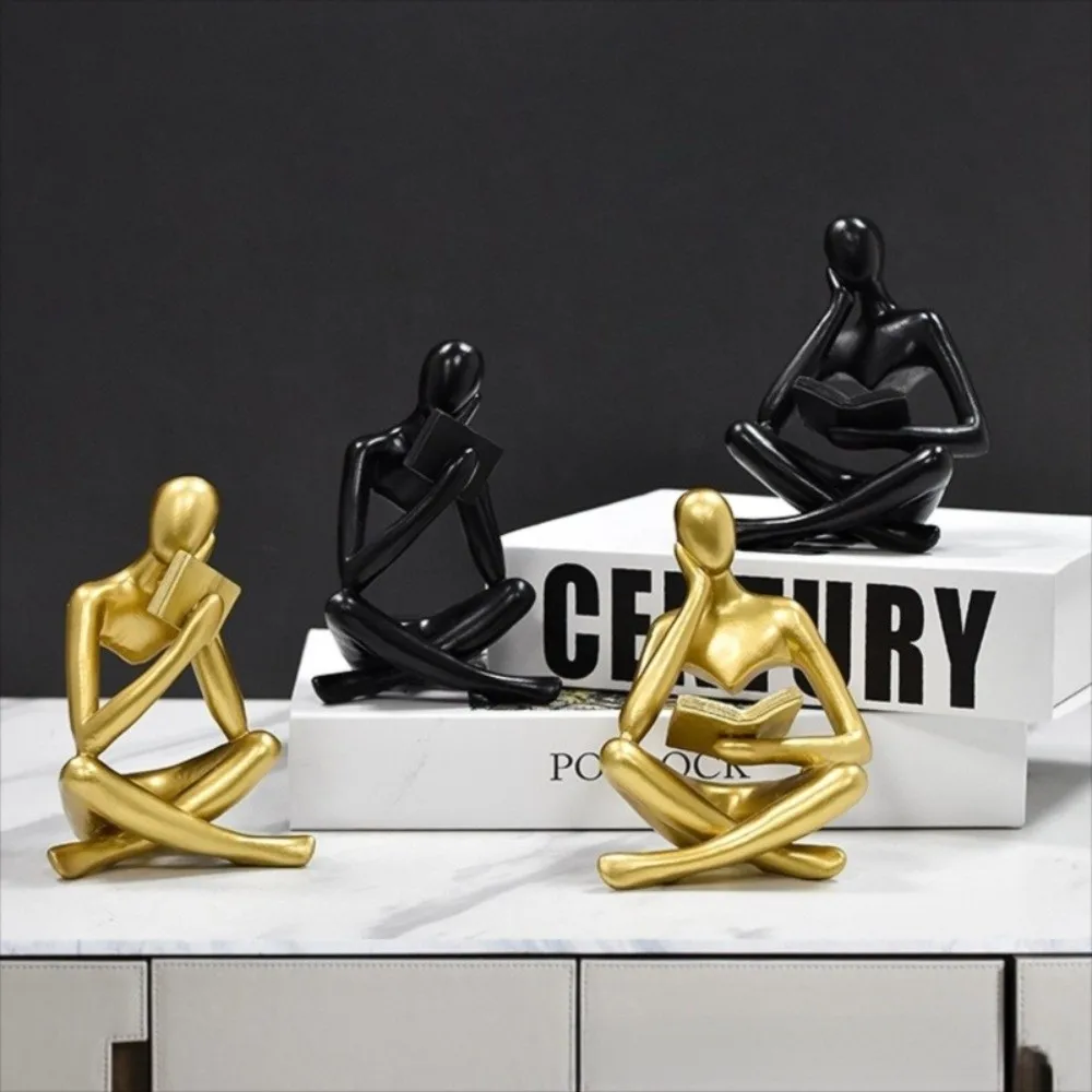 Black Abstract Thinker Statue - Modern Art Deco Resin Figurine for Home and Office Decor