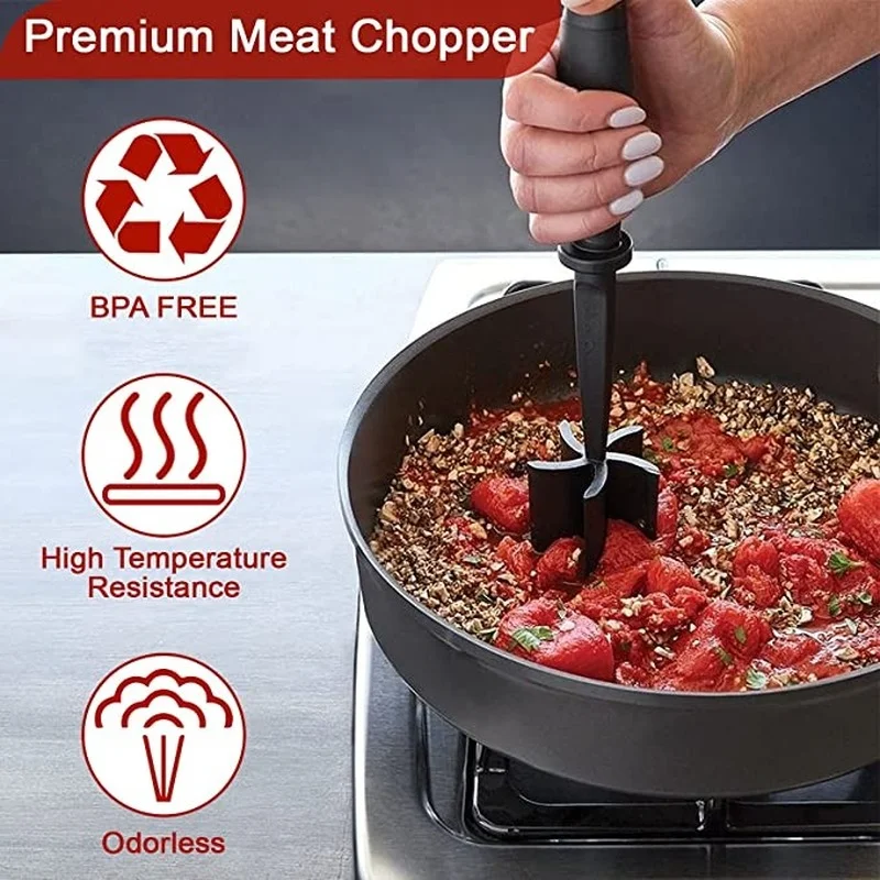 Meat Chopper, Multifunctional Good Cook Heat Resistant Nylon Soft Grip Ground Beef Meat Chopper Utensil, Hamburger Meat Chopper for Non Stick Blends