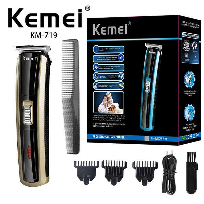 Professional Hot Saling Hair Trimmer Mens Grooming Kid Baber Kemei Km-719 Wholesale Low Noise Small Hair Clippers