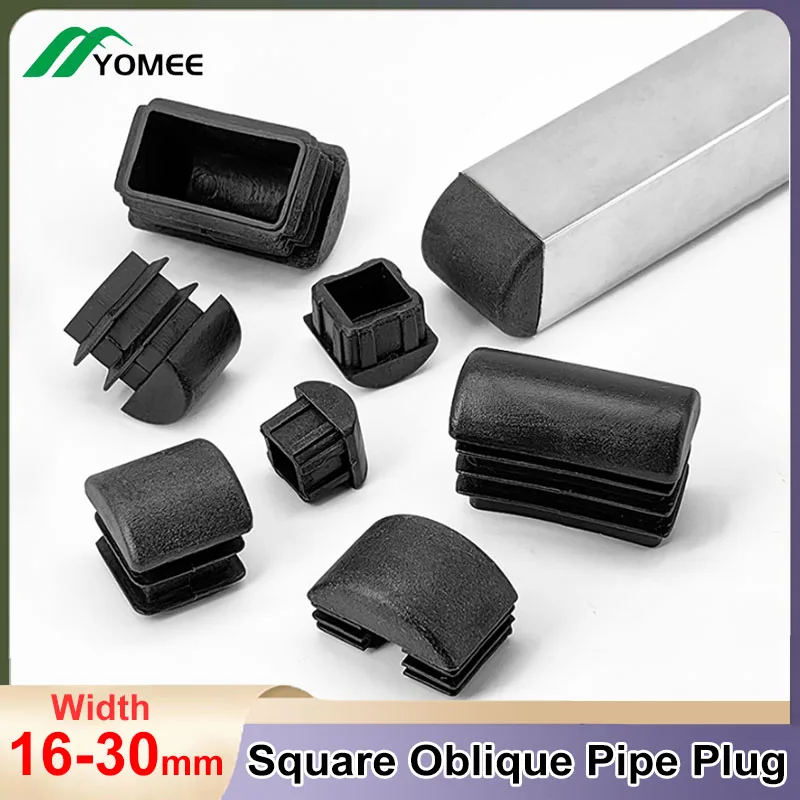 Square Oblique Pipe Plugs Black Plastic Blanking End Caps Table Chair Leg Dust Cover Furniture Feet Protector