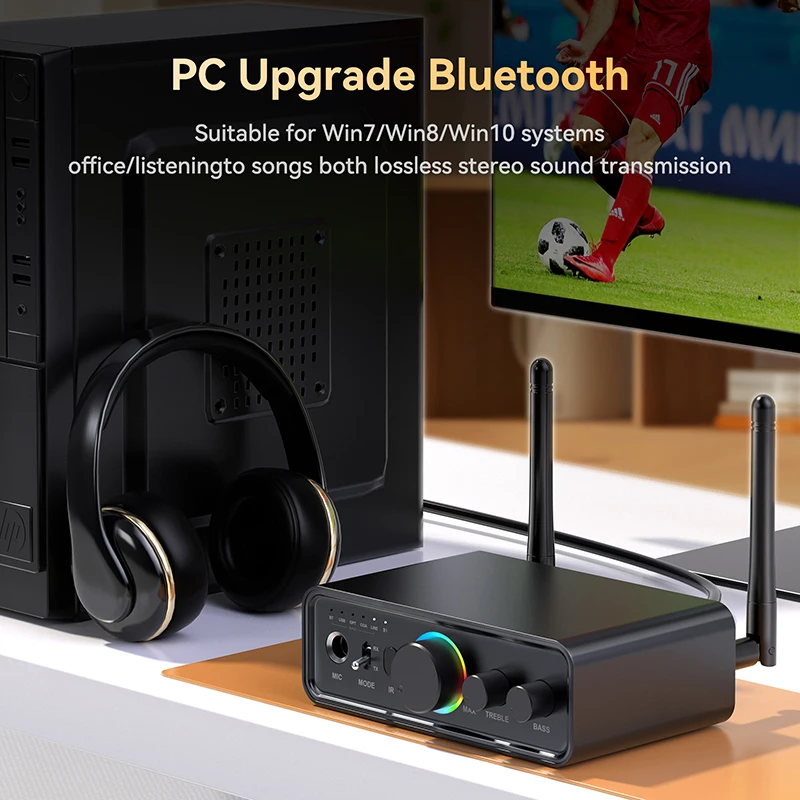 RGB Bluetooth 5.3 Audio Transmitter Receiver DAC Digital to Analog Conversion DSP 6.5MM Microphone Karaoke Hifi Wireless Adapter