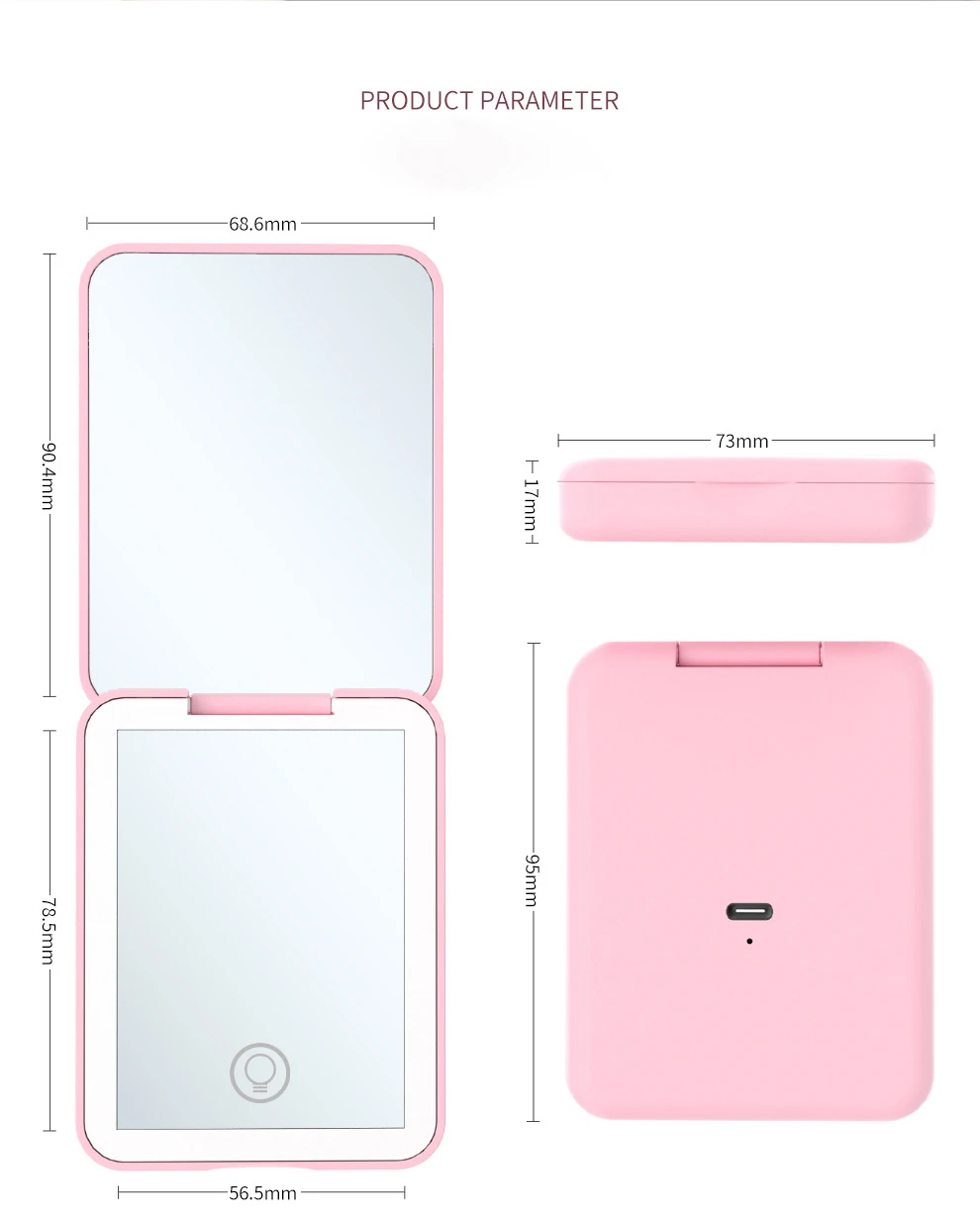 2-side Mini Portable Magnifying Folding Led Lights Up Makeup Mirror Compact Pocket Travel Aesthetic Vanity Mirrors Make Up Tools
