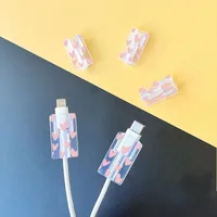 5pcs Soft Silicone Charger Cable Winder Fast Charging Cable Protector Sleeve for Apple IPhone Data Cord pink love Case Clip 5