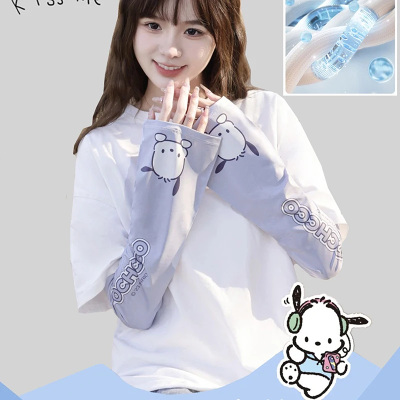 

Новинка 2024, Sanrio Kuromi Cinnamoroll, ледяные рукава My Melody, женские солнцезащитные рукава, свободные летние шелковые рукава