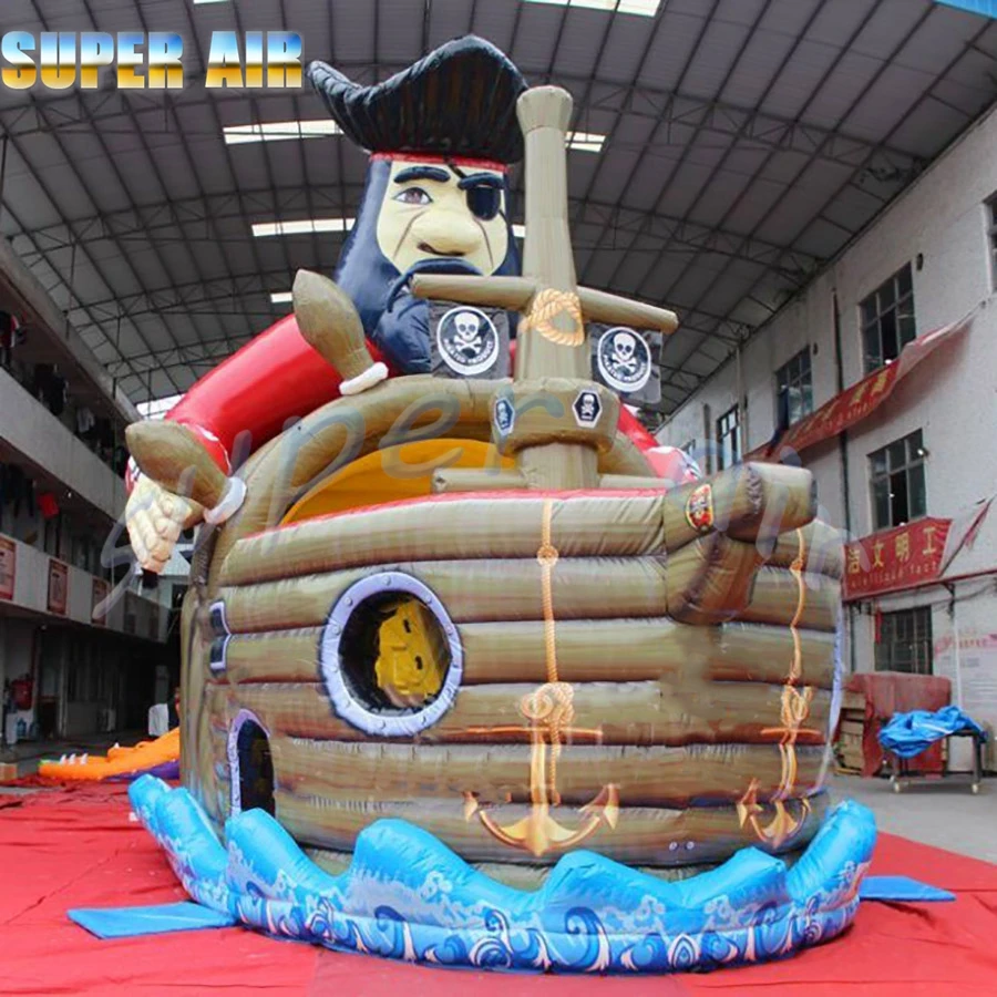 Commercial inflatable pirate ship slide castle air balloon with blower for children games 2