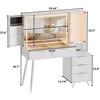 Makeup Vanity Desk ,with Mirror and Lights & Charging Station, Modern Glass Top Big Vanitys Table with 5 Drawers, Vanity Desk 2