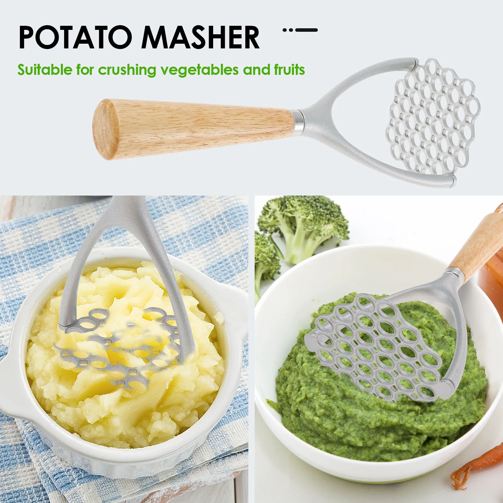 Potato Masher, Food & Vegetable Ricer, Food Crusher for Mashed Potatoes, Jam, Vegetables or Fruit, Non-Stick Mashing Utensil