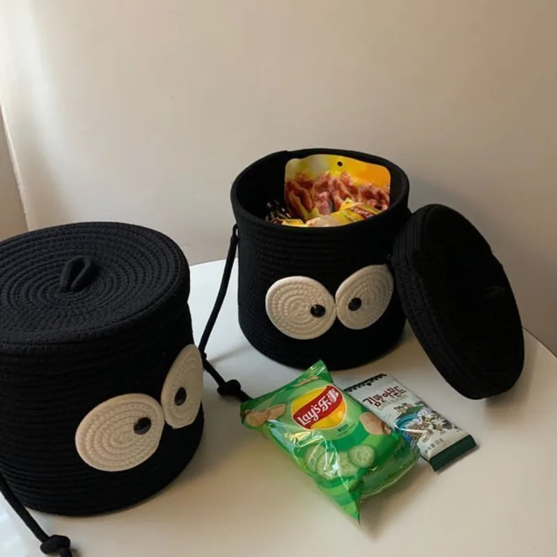 Cestino Portaoggetti In Tessuto Briquet Nero Scatola Portaoggetti Per Decorazioni Per La Stanza Kawaii Con Coperchio Organizzatore Per Il Trucco Organ