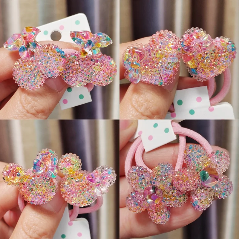 2PCS Beautiful Colorful Cartoon Sequin Cherry Girls Hair Bands Elastic Princess Hair Accessories Kids Hair Ties Child Head Covers