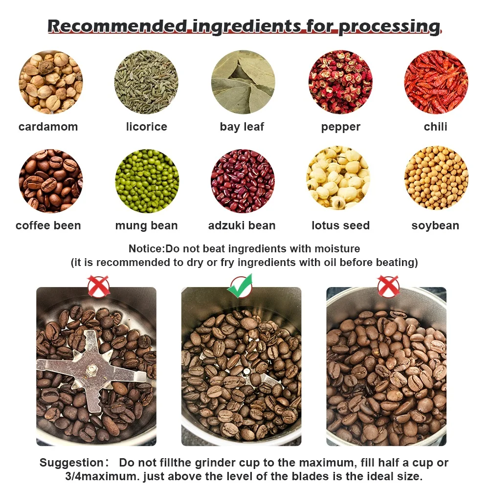 400W 304 Stainless Electric Grinder Eight Page Blade Electric Fast Grinding Multifunction Smash Machine Rice Beans Home Blender