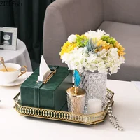 Leather tissue box Handmade Metallic green Paper box Tea table storage organization ornaments napkin holder Home Decoration 2