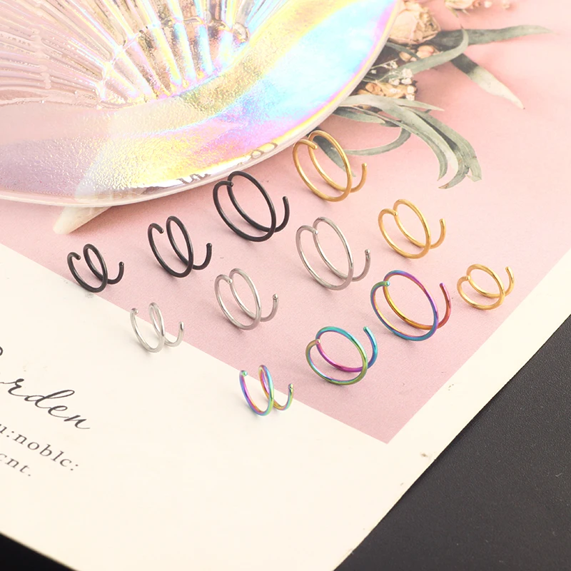 wholesales Double Nose Hoop Ring for Single Piercing Nose Hoop Twist Nose Ring Women Silver Spiral 6 8 10mm