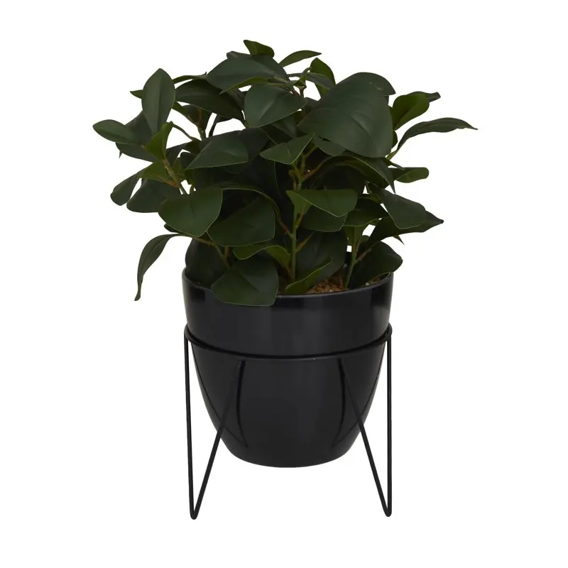 

15" Artificial Eucalyptus Plant in Realistic and Metal Stand and Black Pot