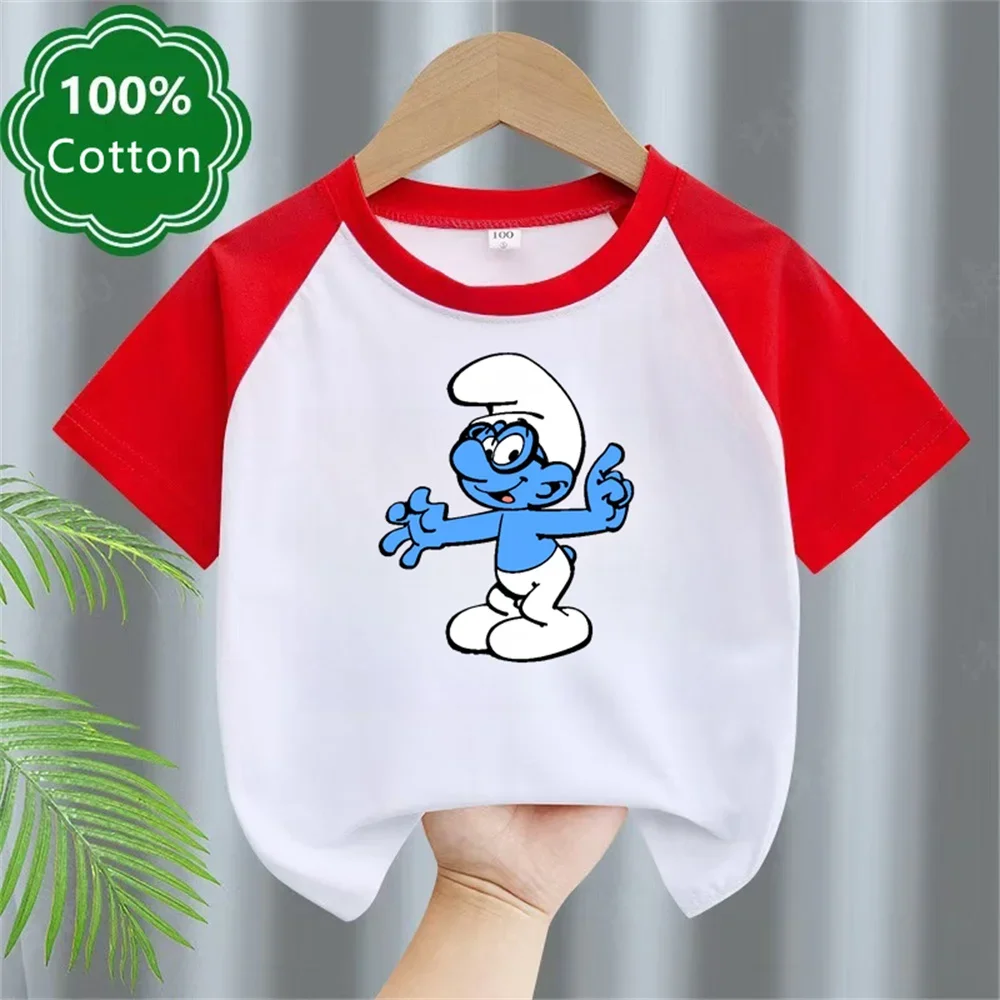 Kids Cotton T-shirt Game Smurf Cartoon Print Boy T-shirt Summer Casual Short Sleeve Baby Girl Clothes Kids T-shirt Top 5