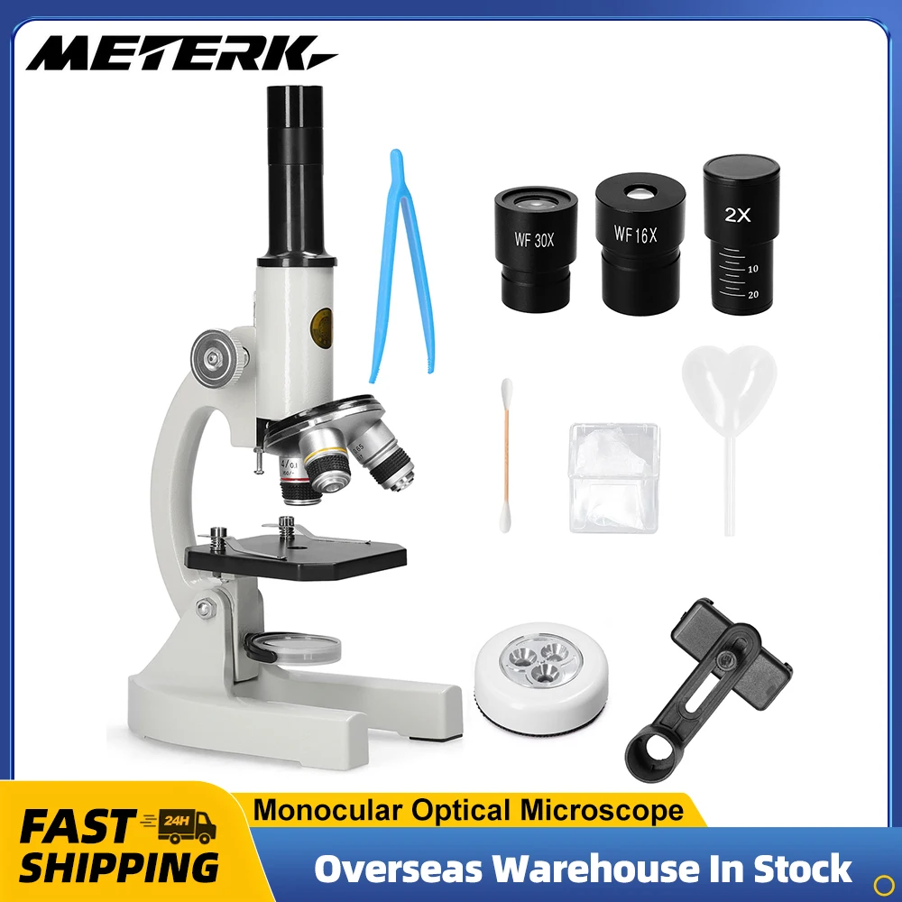 

64X-2400X Monocular Optical Microscope Elementary School Children Science Experimental Biology Microscope Optical Microscope