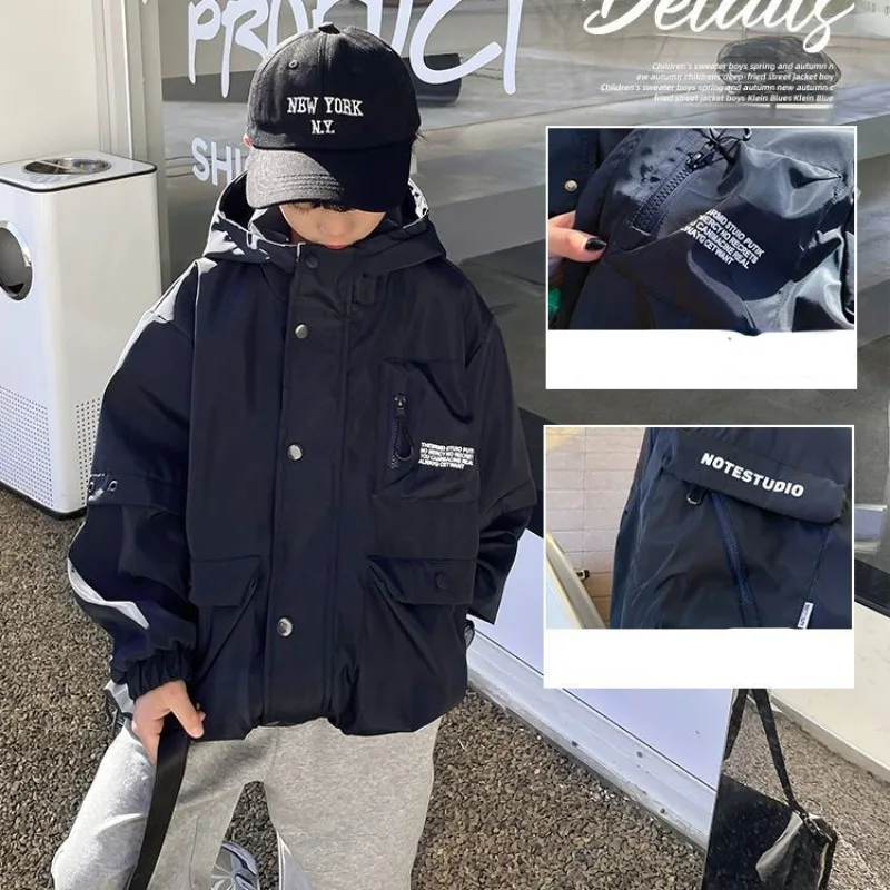 

Children Hooded Charge Jacket Boys' Clothing Spring and Autumn Windproof Waterproof Casual Coat Hiking Climbing Camping Travel