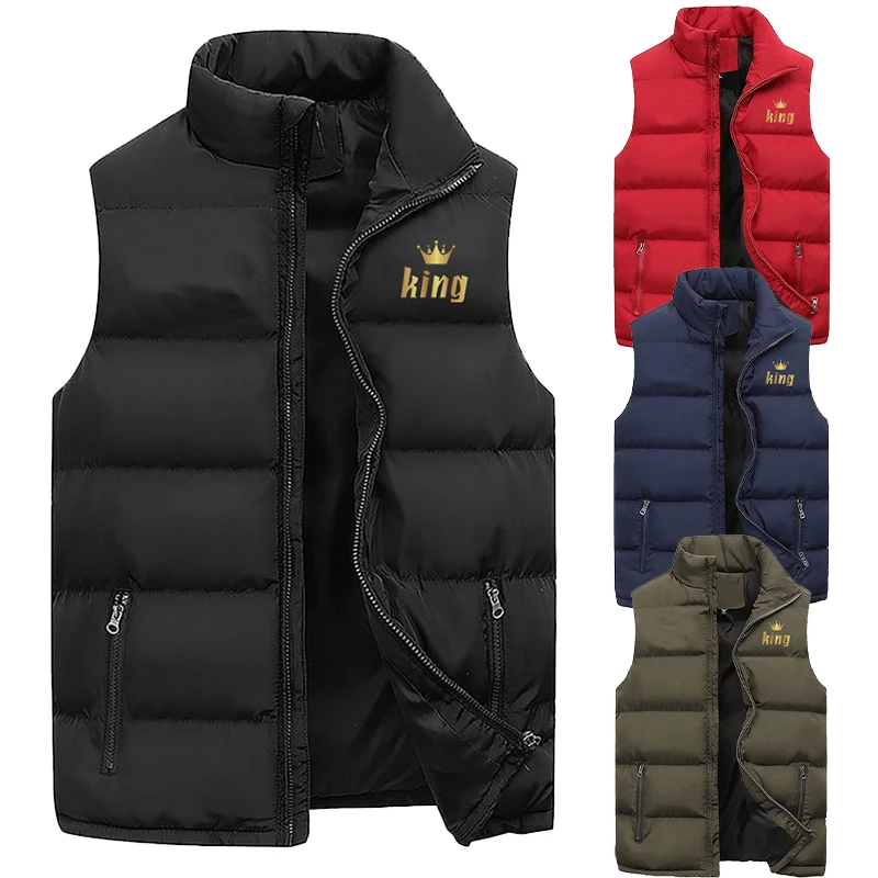 Autumn and winter fashionable men's printed sleeveless down jacket men's warm and windproof street top