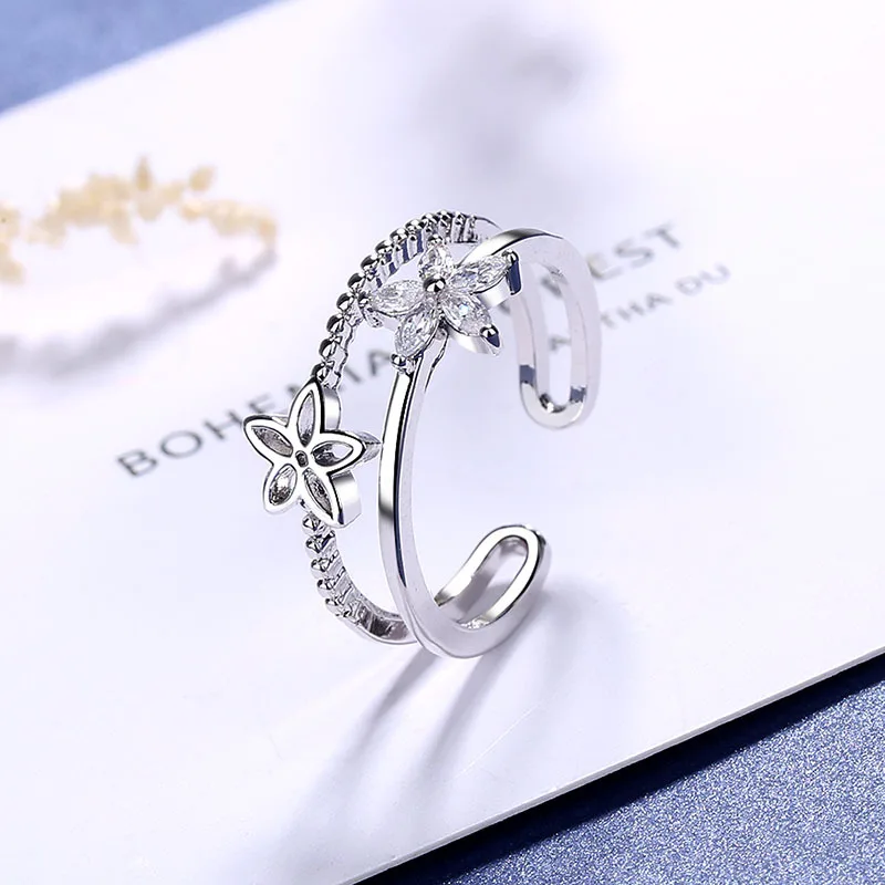 925 Sterling Silver Double Layer Water Drop Ring for Women - Detail View 29