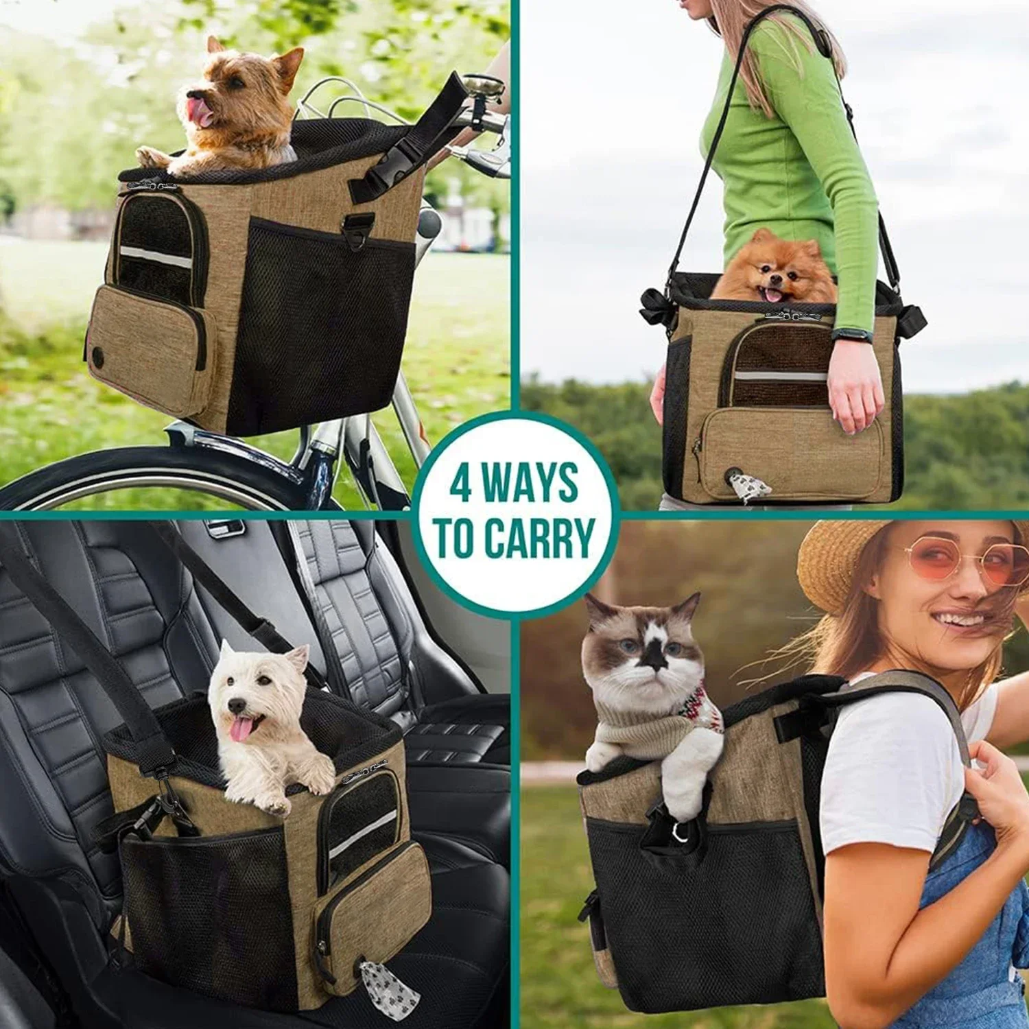 Bicycle Front Basket Bicycle Pet Dog Carrying Bag Removable Suspension Folding Duffel Bag 15 lbs Weight Capacity