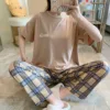 New Women's Two-Piece Maternity Pyjamas Homewear Monthly Clothing Nursing Clothes Female Summer Loose Leisure Homewear 2