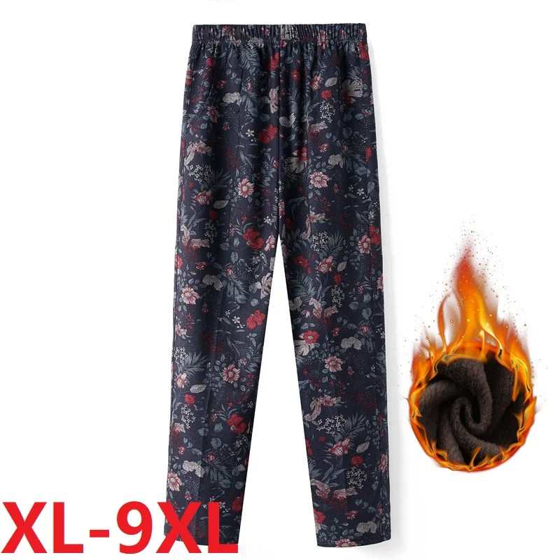 Pantaloni da donna di mezza età 9XL di dimensioni Extra Large nuovi pantaloni Casual elastici a vita alta autunnali pantaloni dritti femminili in velluto invernale 1