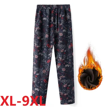 Pantaloni da donna di mezza età 9XL di dimensioni Extra Large nuovi pantaloni Casual elastici a vita alta autunnali pantaloni dritti femminili in velluto invernale 1