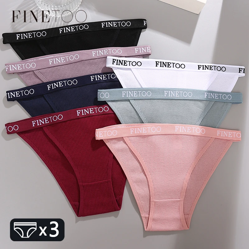 FINETOO 3Pcs/set Sexy Cotton Lace Panties Women Solid Color Low Waist  Briefs Comfortable Underwear Female Breathable Lingerie