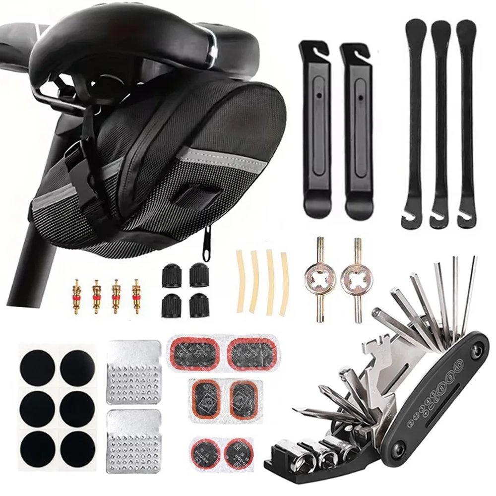 Bicycle Repair Tool Kit, Multifunctional Bicycle Accessories Tire Patcher, Portable Multifunctional 16-in-1 Wrench Screwdriver