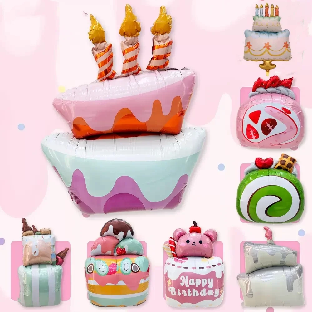 Neue Bär Kuchen Aluminium Folie Ballon Bunte Obst Kuchen Eis Erdbeere Kuchen Rolle kinder Geburtstag Party Dekoration