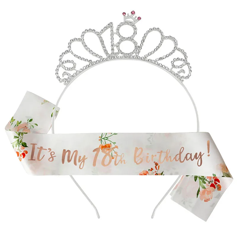 

White Sash Silver Tiara for Birthday Lady Girl It's My 16 18 21 30 70th Birthday Sashes Crystal Tiaras Birthday Party Decoration