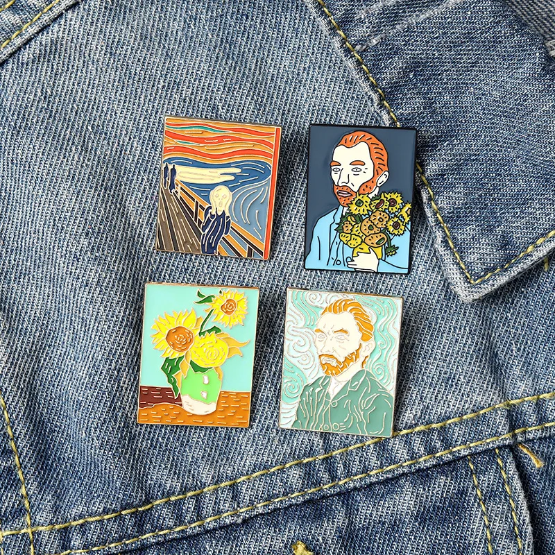 Lustige Van Gogh Ölgemälde Emaille Pins Benutzerdefinierte Sternennacht Schrei Kein Gesicht Mann Welle Brosche Revers Abzeichen Kunst Schmuck – Detail 9