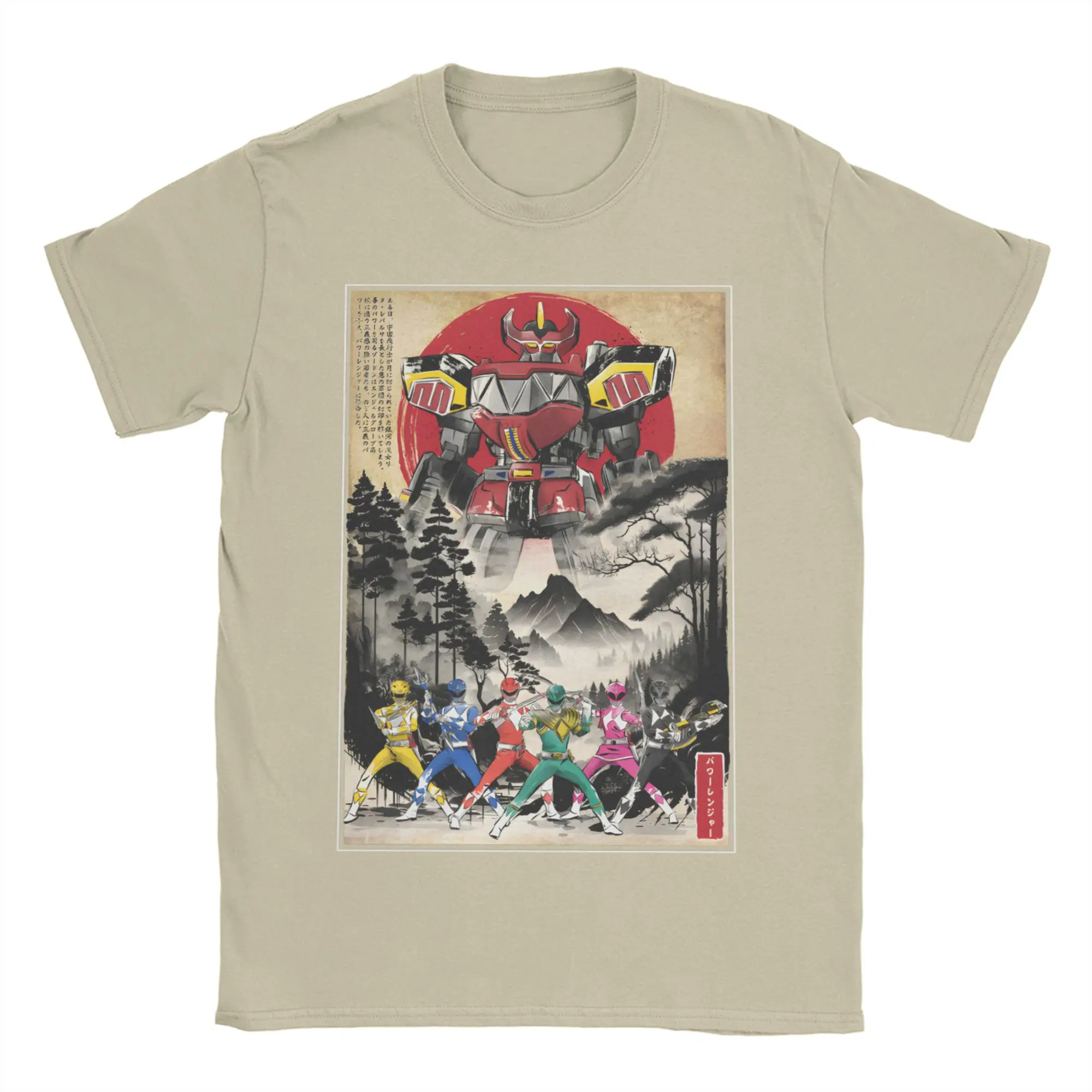 Power Rangers in Japan Woodblock Herren- und Damen-T-Shirts, lustiges T-Shirt, kurzärmeliges T-Shirt mit rundem Kragen, 100 % Baumwolle, Kleidung in Übergröße