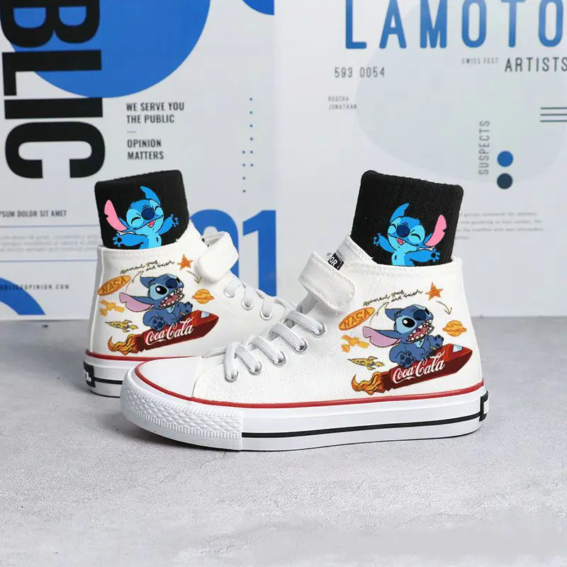 Disney Lilo & Stitch Children Canvas Shoes For Girls Boys High Top Cut Shoes Cartoon Kids Sneakers Casual Tennis kids shoes