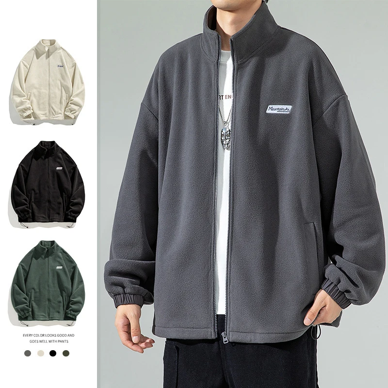 

Men's Jacket Lamb Polar Fleece Loose Trend Man Trench Coat Warm Zipper Men Clothing Winter Fleece Men's Windbreaker Jackets