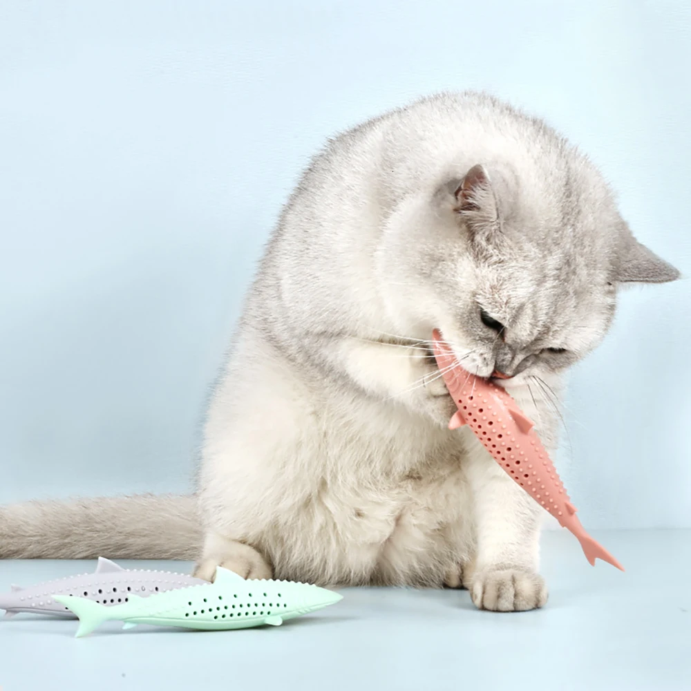 

GONGOUYANG Cat Gnawing Shark Teaser Stick Mint Teeth Cleaning Teething Stick Silicone Fish Household Pet Toy