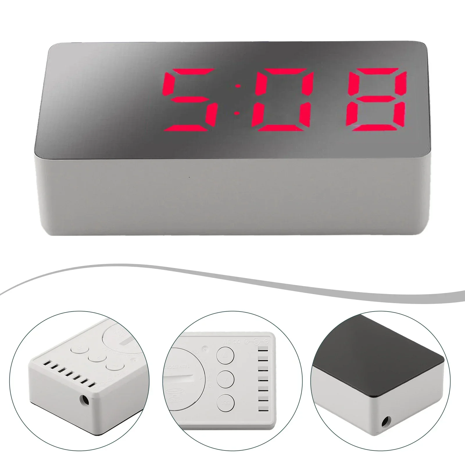 Portable LED Mirror Clock Digital Alarm Clock with Temperature Display Stylish Travel for Home and Office Use
