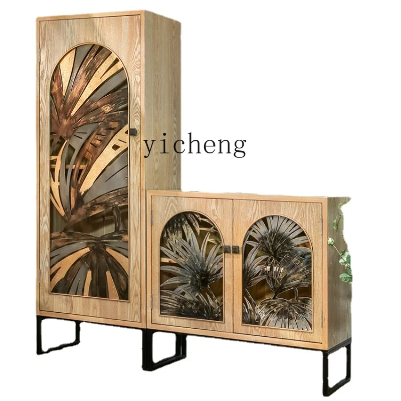 

Zf Nordic Pastoral Style Hallway Living Room B & B Creative Solid Wood Iron Carved Storage Locker