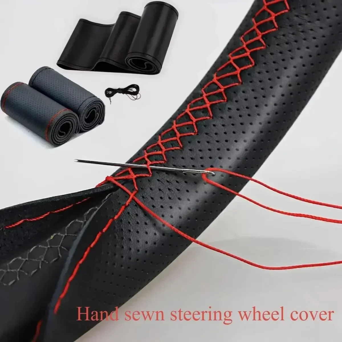 Car Steering Wheel Cover Non-Slip Soft Artificial Leather 38cm With Needles And Thread Braid On Steering-Wheel Car Accessories