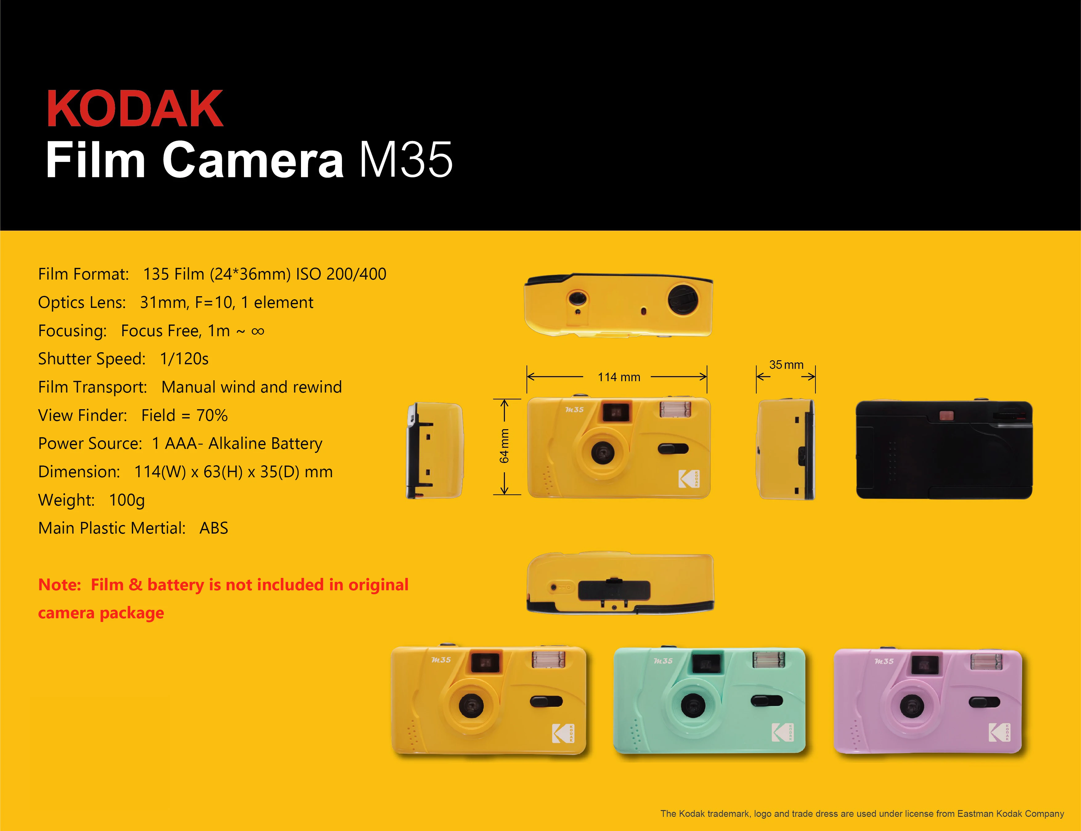 KODAK M35/ M38Film Camera 35MM Retro Manual Film Camera Non-Disposable Film Film Machine with Flash Function Repeatability