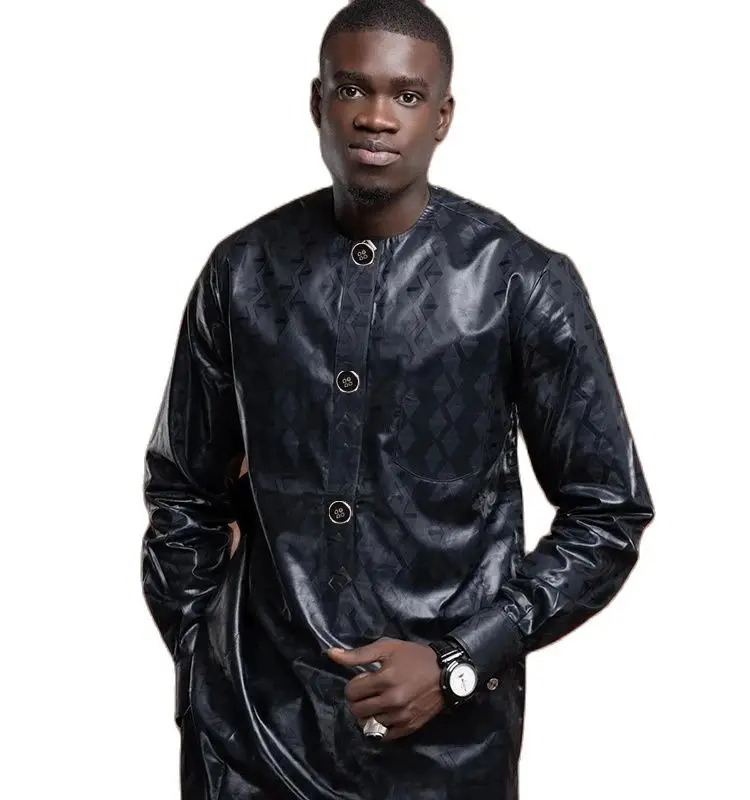 Men's Black Bazin Two-Piece Set-Stylish African Dresses for Men, Perfect for Ramadan and Fashion Forward Trends-s
