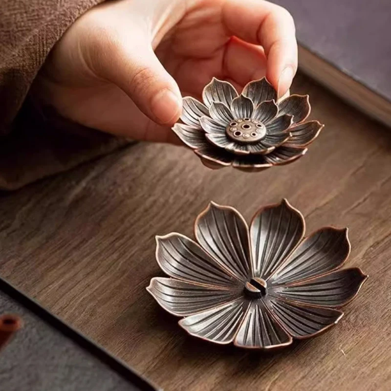 2 in 1 Alloy Incense Burner Home Decoration Metal sandalwood Incense Sticks Holder Buddhism Zen Lotus Sticks Incense Censer, 1Pc