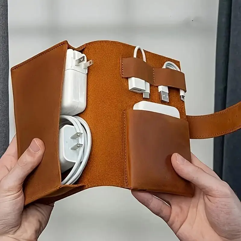 1PC PU Leather Multi-Compartment Organizer Portable Tech School Accessories Case Cables Chargers Pens Travel Storage Pouch