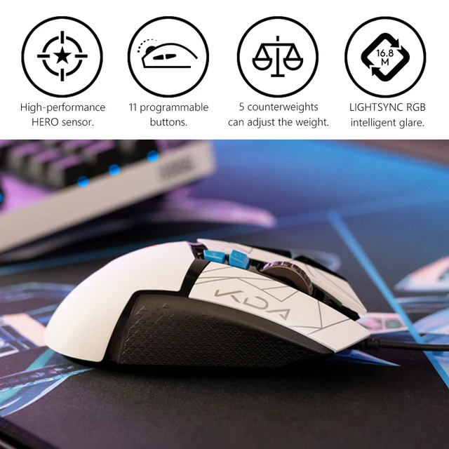  Logitech G502 Hero K/DA High Performance Gaming Mouse - Hero  25K Sensor, 16.8 Million Color LIGHTSYNC RGB, 11 Programmable Buttons,  On-Board Memory - Official League of Legends KDA Gaming Gear 