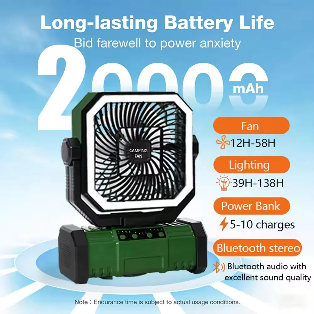 Outdoor Camping Rechargeable Fan With Led Lantern And Remote_voghion.com
