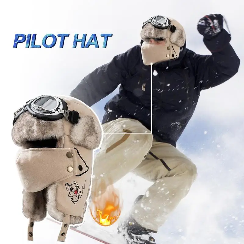 Lei Feng Hat Men's Windproof Hunter Hat For Men Winter Warm Trapper With Goggles Earmuffs Face Cover For Cycling Skiing