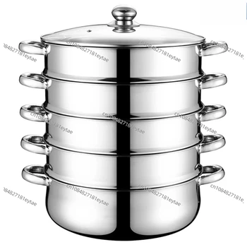 Olla Vaporera 5 modulos de acero inoxidable para Cocina de Inducción, Estufa de Gas, Olla Vaporera de 28 cm