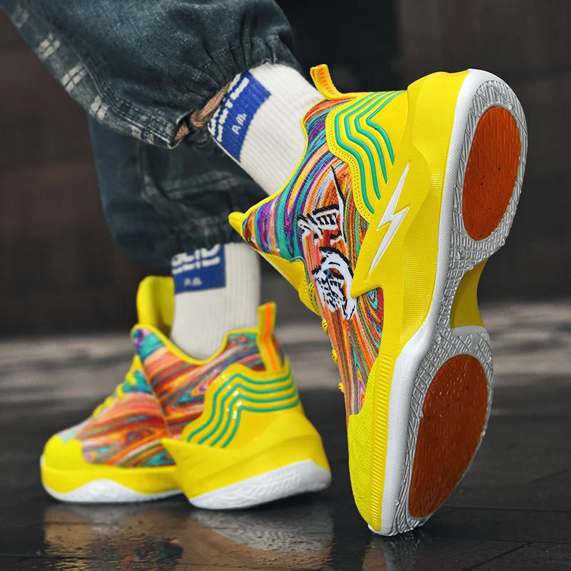 Trendy Yellow Men Basketball Sneakers Thick Sole Sports Shoes