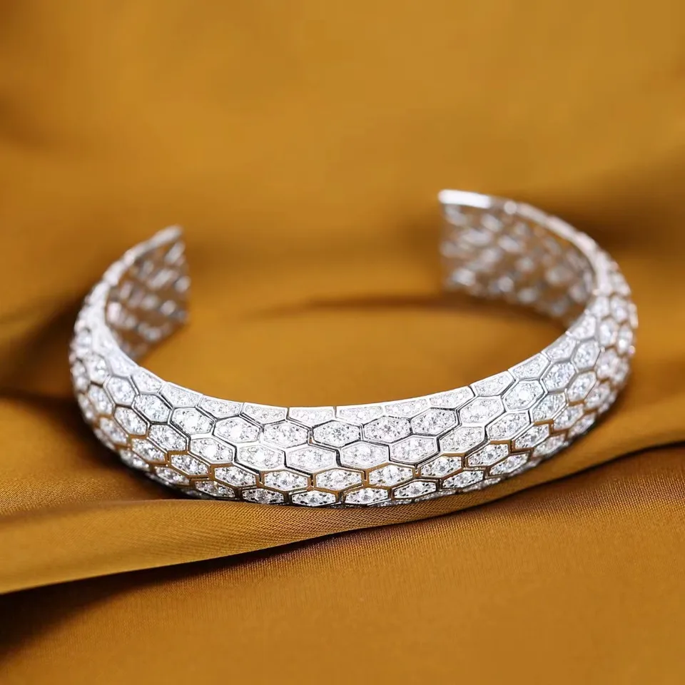 ZOCA 925 Sterling Silver Clear CZ Fashion Snake Shape Bangles For