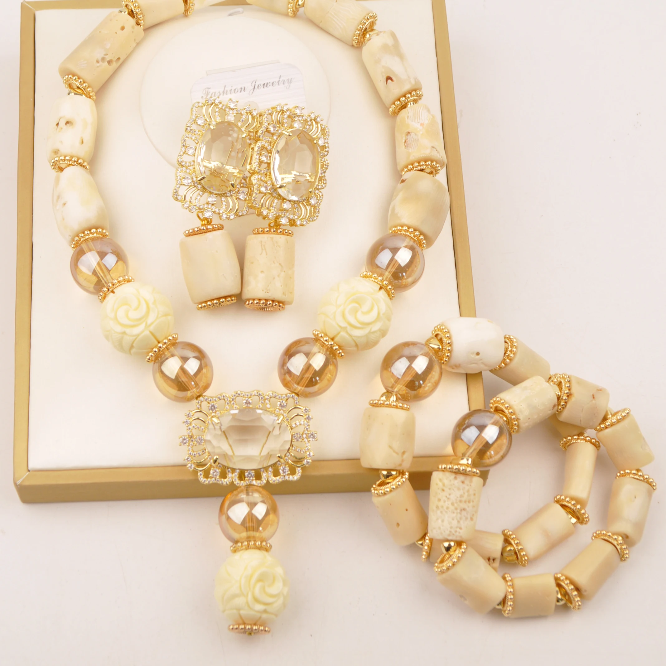 

Nigerian Wedding African Beads Jewelry Set White Coral Necklace Bride Jewelry